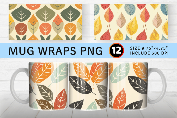 Retro Triple Leaf Mug Wrap Sublimation Designs