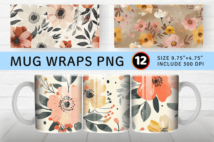 Natural Chic Flowers Mug Wrap Sublimation Designs