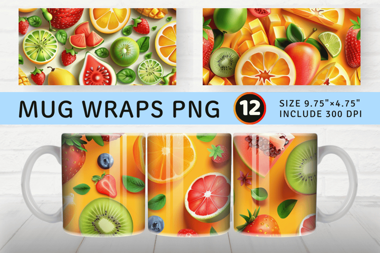 Summer 3D Fruits Mug Wrap Sublimation Designs