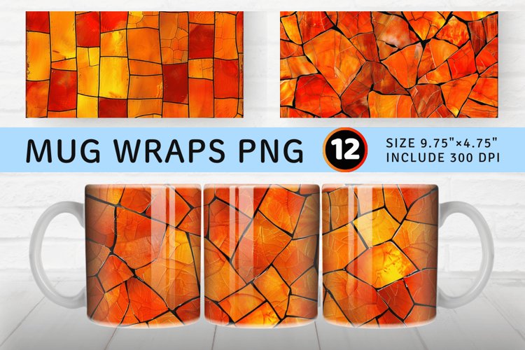 Orange Stained Glass Mug wrap Sublimation Designs