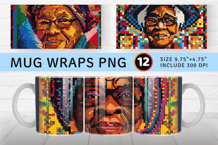 Black History Granny Crochet Mug Wrap Sublimation Designs example image 1