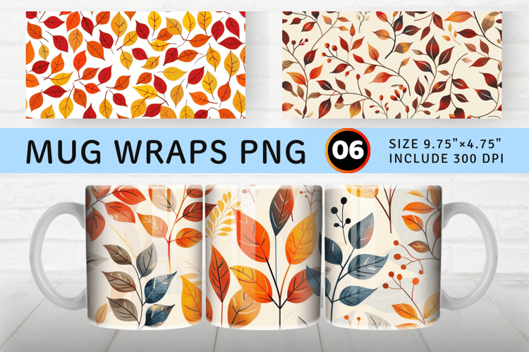 Autumn Fall Foliage Mug Wrap Sublimation Designs