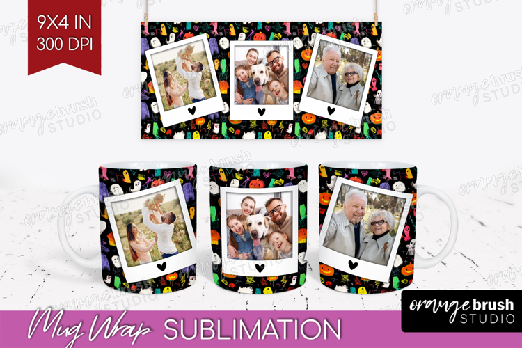Halloween Photo Mug Wrap PNG - Brush Stroke Picture Frame