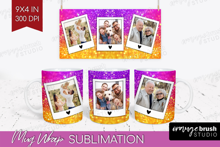 Glitter Photo Mug Wrap PNG - Sparkle Picture Frame Mug