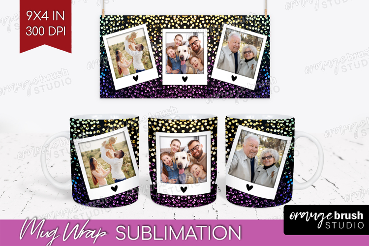 Glitter Photo Mug Wrap PNG - Sparkle Picture Frame Mug