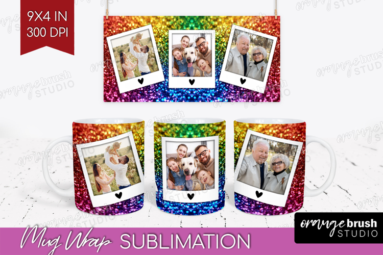 Glitter Photo Mug Wrap PNG - Sparkle Picture Frame Mug