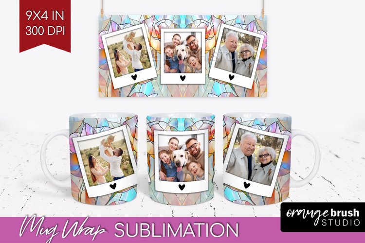 Stained Glass Photo Mug Wrap PNG - Flowers Picture Frame Mug