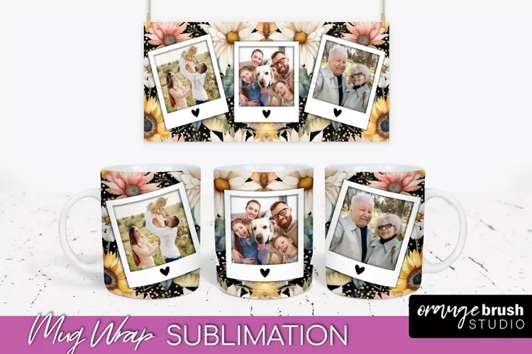 Add Your Photo Mug Wrap -Floral Mug Sublimation Design