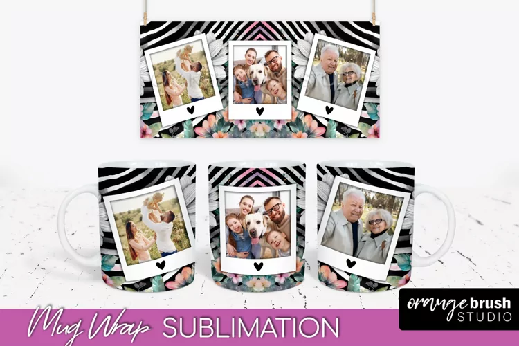 Add Your Photo Mug Wrap -Floral Mug Sublimation Design