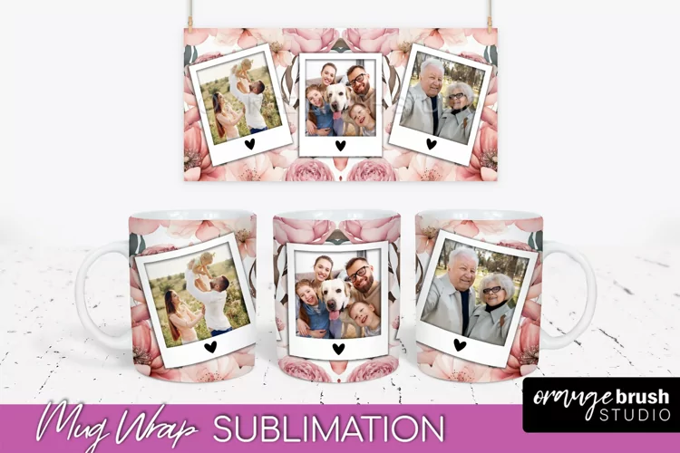 Add Your Photo Mug Wrap -Floral Mug Sublimation Design