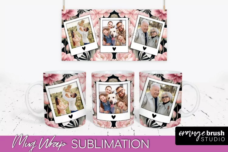Add Your Photo Mug Wrap -Floral Mug Sublimation Design