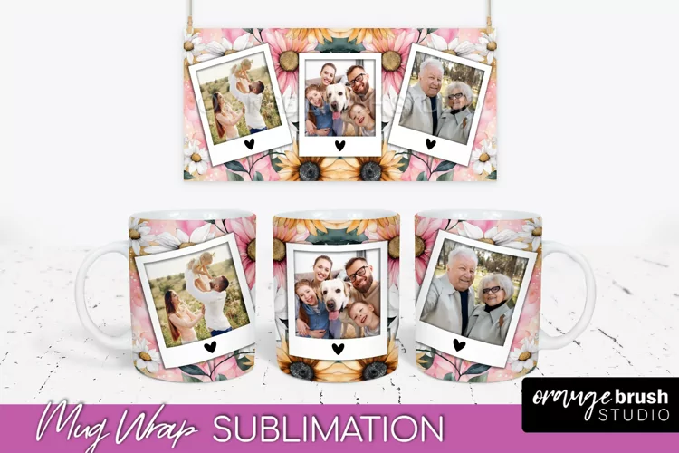Add Your Photo Mug Wrap -Floral Mug Sublimation Design