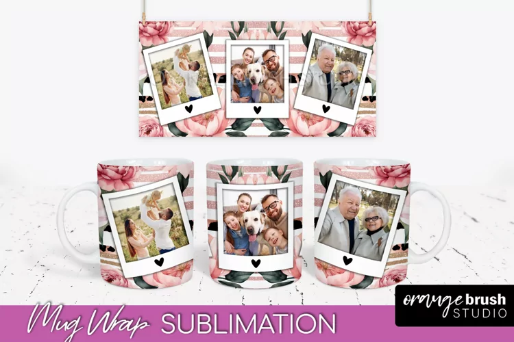 Add Your Photo Mug Wrap -Floral Mug Sublimation Design