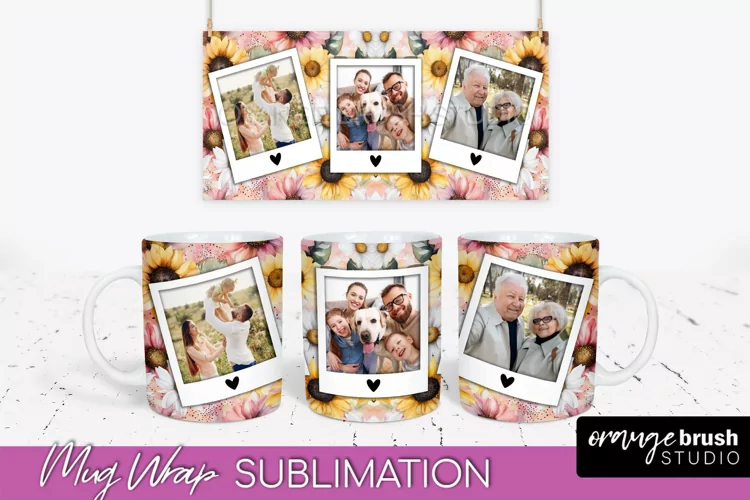 Add Your Photo Mug Wrap -Floral Mug Sublimation Design