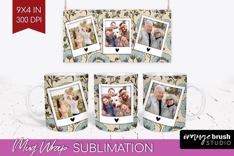 Flowers Photo Mug Wrap PNG - Vintage Floral Picture Frame