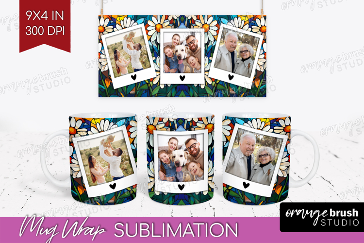 Stained Glass Photo Mug Wrap PNG - Flowers Picture Frame Mug