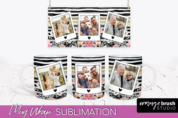 Add Your Photo Mug Wrap -Floral Mug Sublimation Design