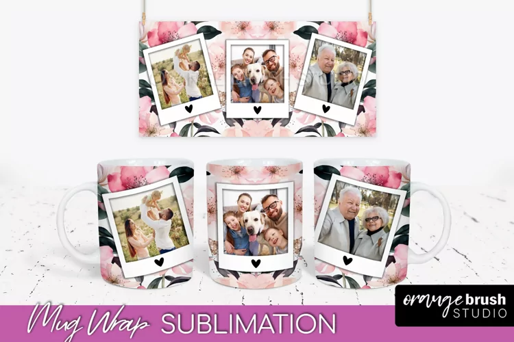 Add Your Photo Mug Wrap -Floral Mug Sublimation Design