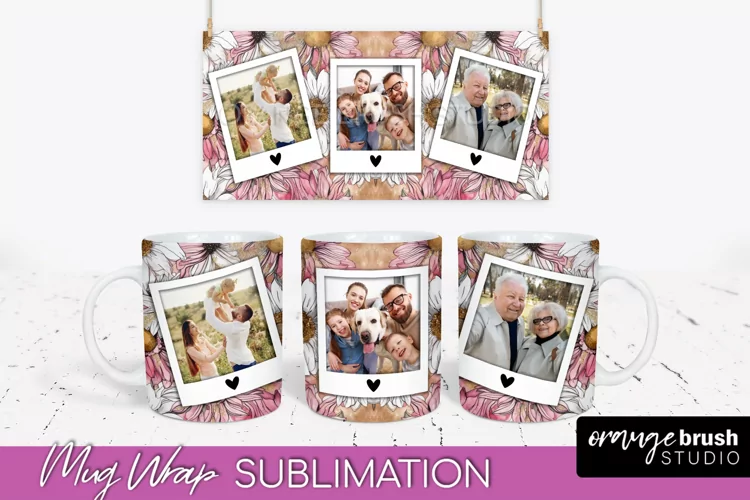 Add Your Photo Mug Wrap -Floral Mug Sublimation Design