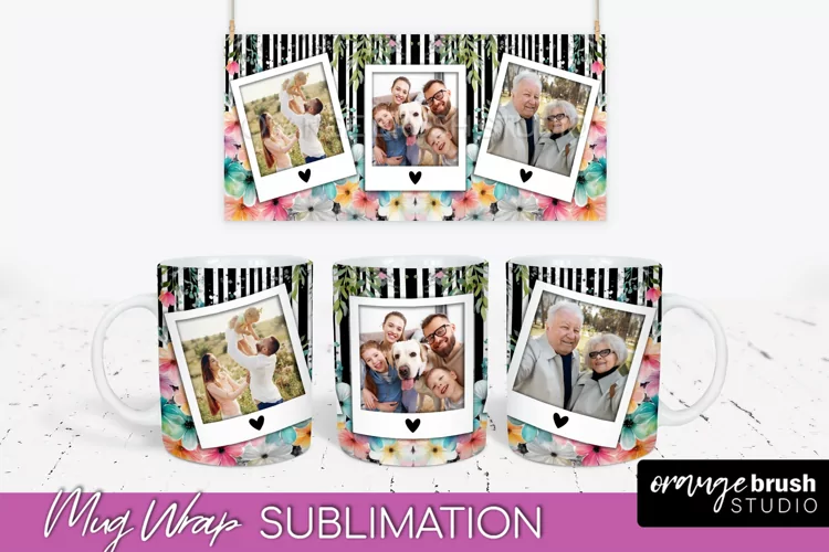 Add Your Photo Mug Wrap -Floral Mug Sublimation Design