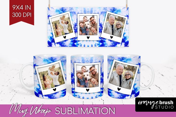 Winter Photo Frame Mug Wrap - Tie Dye Mug Sublimation example image 1