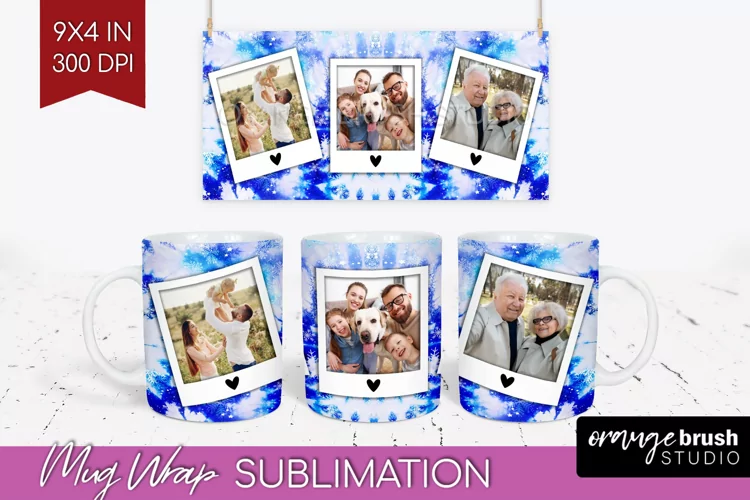 Winter Photo Frame Mug Wrap - Tie Dye Mug Sublimation