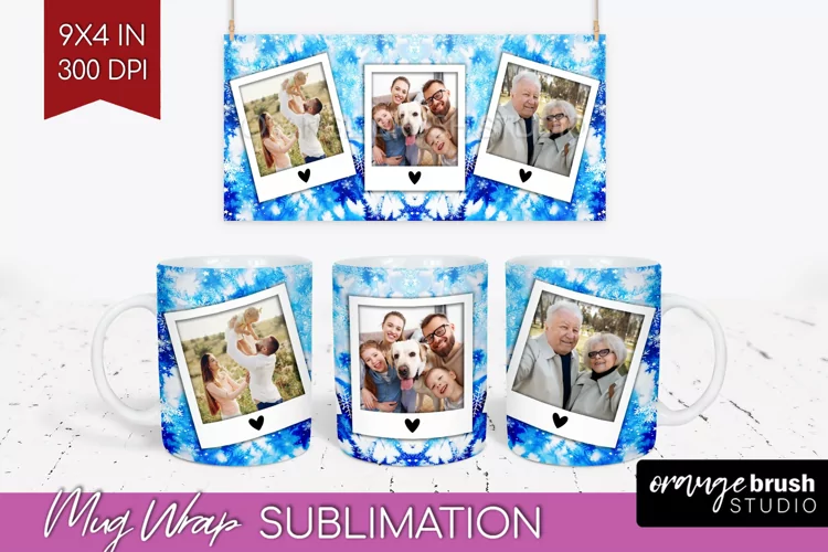 Winter Photo Frame Mug Wrap - Tie Dye Mug Sublimation