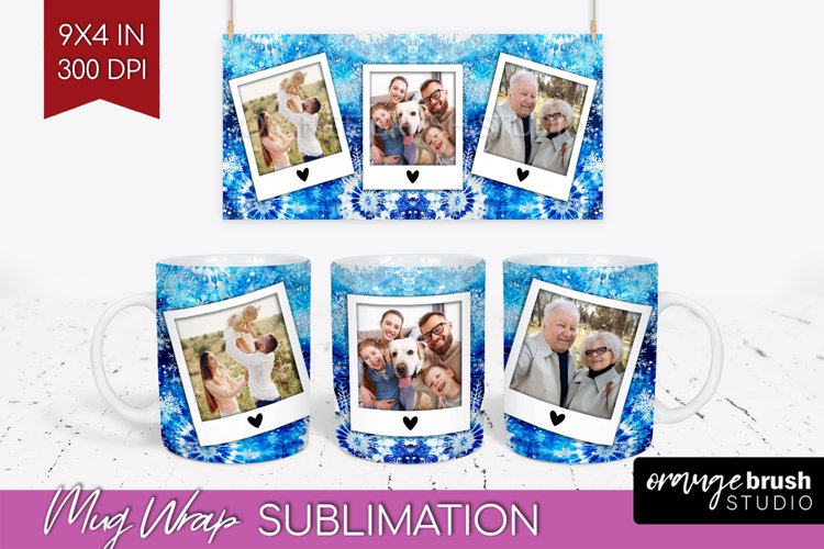 Winter Photo Frame Mug Wrap - Tie Dye Mug Sublimation example image 1