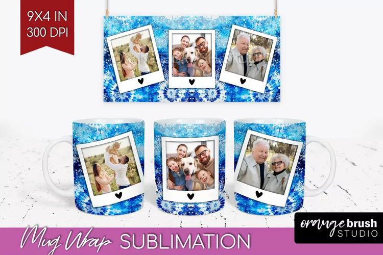 Winter Photo Frame Mug Wrap - Tie Dye Mug Sublimation