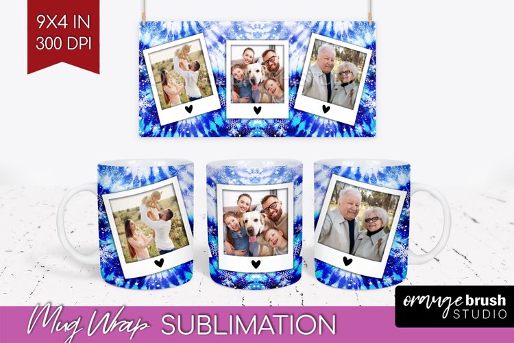 Winter Photo Frame Mug Wrap - Tie Dye Mug Sublimation example image 1
