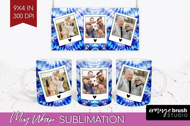 Winter Photo Frame Mug Wrap - Tie Dye Mug Sublimation