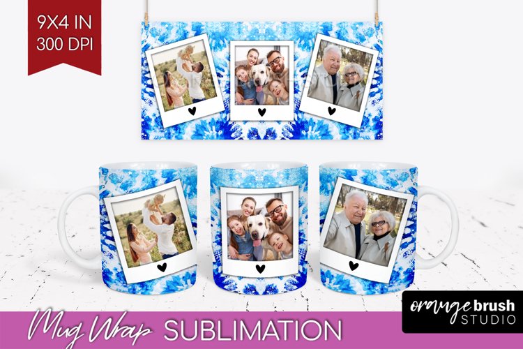 Winter Photo Frame Mug Wrap - Tie Dye Mug Sublimation example image 1