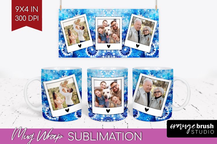 Winter Photo Frame Mug Wrap - Tie Dye Mug Sublimation example image 1