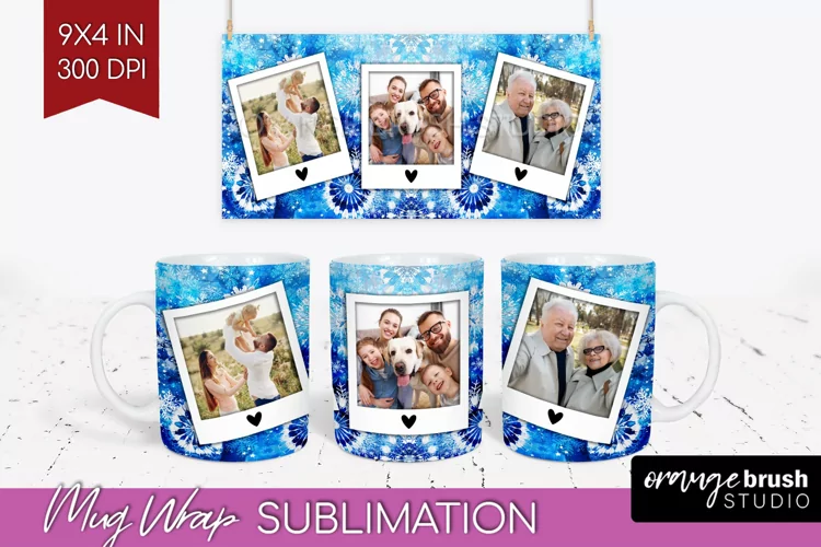 Winter Photo Frame Mug Wrap - Tie Dye Mug Sublimation