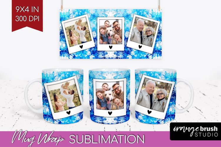 Winter Photo Frame Mug Wrap - Tie Dye Mug Sublimation example image 1