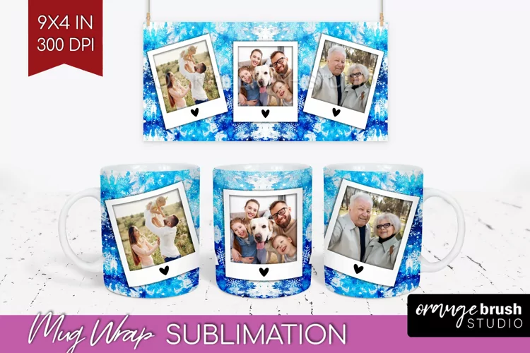 Winter Photo Frame Mug Wrap - Tie Dye Mug Sublimation