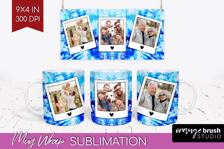 Winter Photo Frame Mug Wrap - Tie Dye Mug Sublimation example image 1