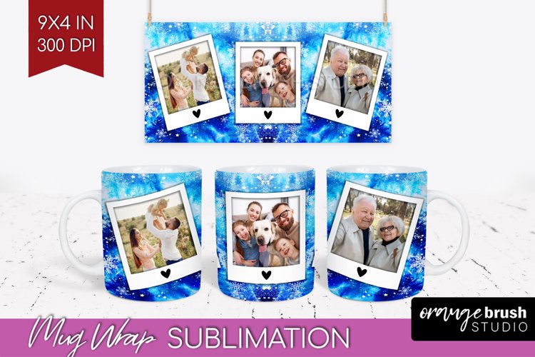 Winter Photo Frame Mug Wrap - Tie Dye Mug Sublimation example image 1