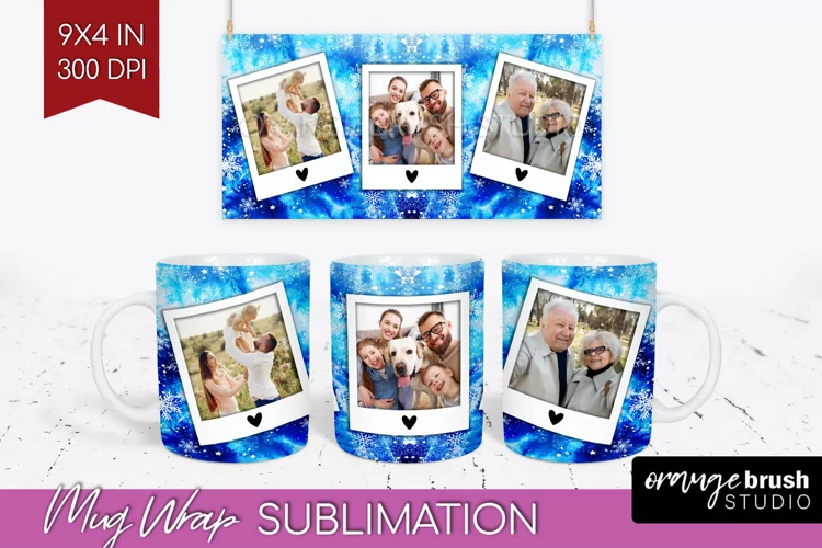 Winter Photo Frame Mug Wrap - Tie Dye Mug Sublimation
