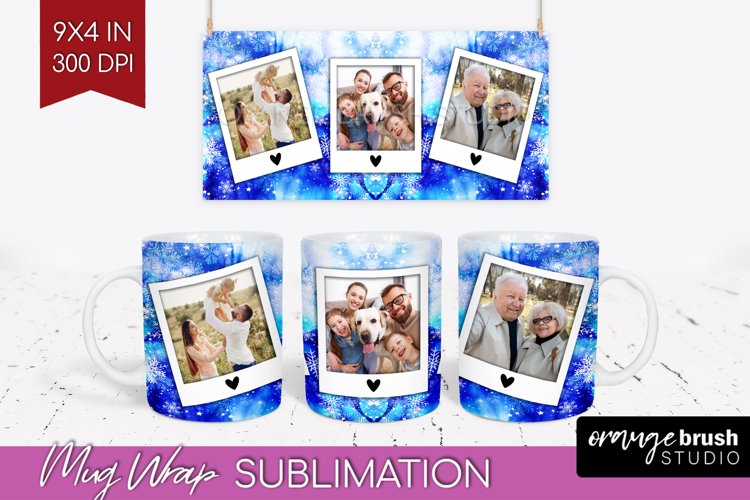 Winter Photo Frame Mug Wrap - Tie Dye Mug Sublimation example image 1