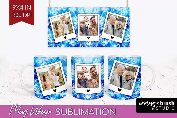 Winter Photo Frame Mug Wrap - Tie Dye Mug Sublimation