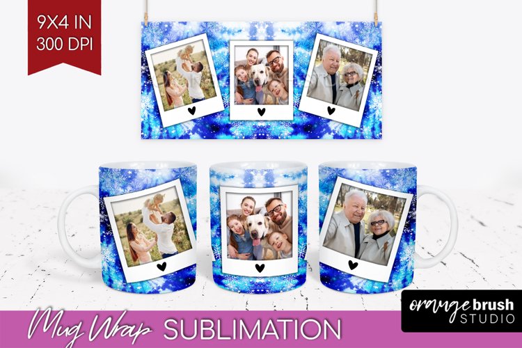 Winter Photo Frame Mug Wrap - Tie Dye Mug Sublimation example image 1