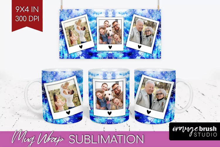 Winter Photo Frame Mug Wrap - Tie Dye Mug Sublimation
