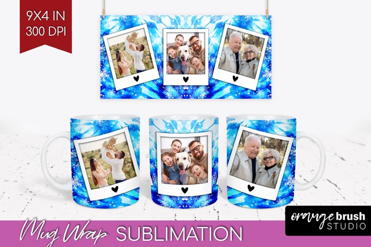 Winter Photo Frame Mug Wrap - Tie Dye Mug Sublimation example image 1
