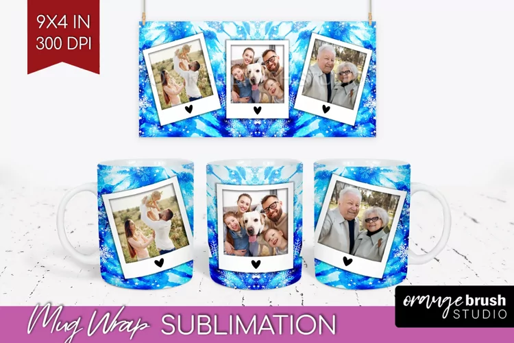 Winter Photo Frame Mug Wrap - Tie Dye Mug Sublimation