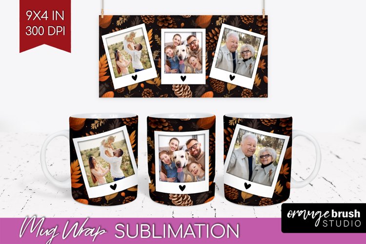 Fall Photo Frame Mug Wrap - Autumn Mug Sublimation example image 1
