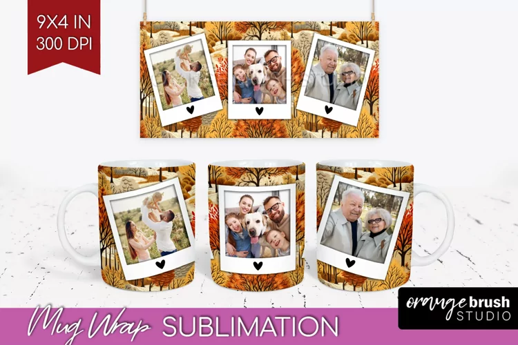 Fall Photo Frame Mug Wrap - Autumn Mug Sublimation