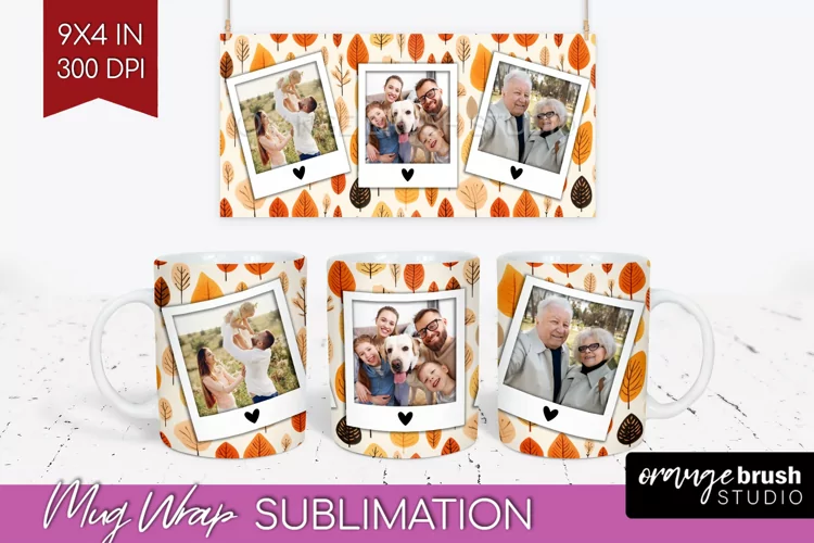 Fall Photo Frame Mug Wrap - Autumn Mug Sublimation