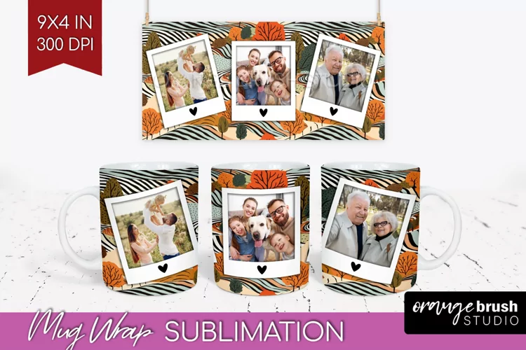 Fall Photo Frame Mug Wrap - Autumn Mug Sublimation