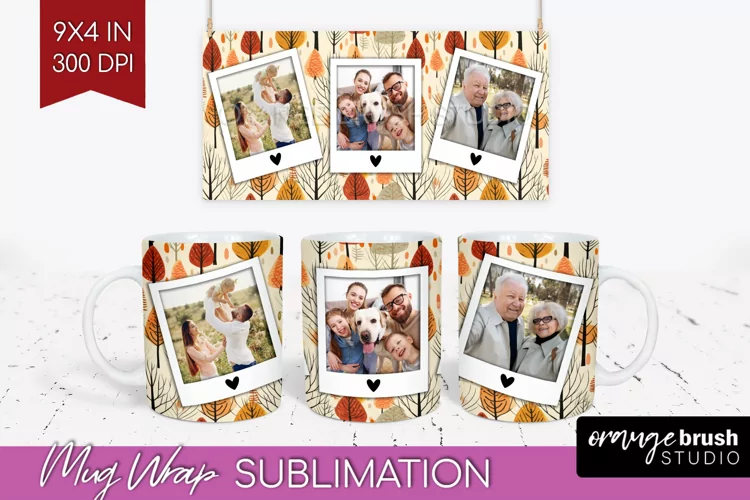 Fall Photo Frame Mug Wrap - Autumn Mug Sublimation